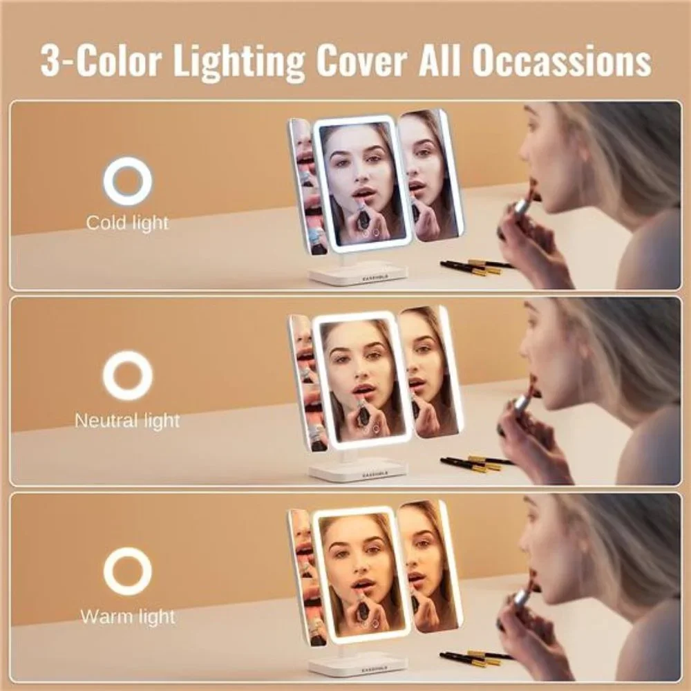 Rechargeable 5000mAh Lighted Makeup Mirror,1X/2X/3X/10X Magnifying Vanity Mirror